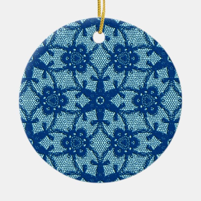 Antique lace - sapphire and pale blue ceramic tree decoration (Front)