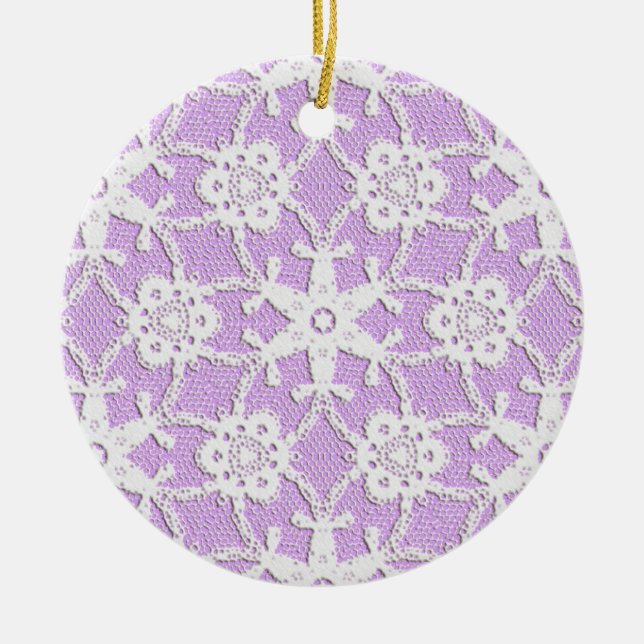 Antique lace - white and lavender ceramic tree decoration (Front)