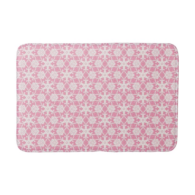 Antique lace - white and rose pink bath mat (Front)
