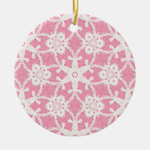 Antique lace - white and rose pink ceramic tree decoration