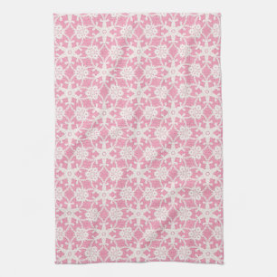 Antique lace - white and rose pink tea towel