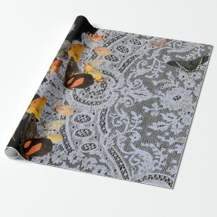 ANTIQUE LACE WITH BUTTERFLIES WRAPPING PAPER