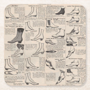 Antique Ladies Shoe Catalogue Page Vintage Print Square Paper Coaster
