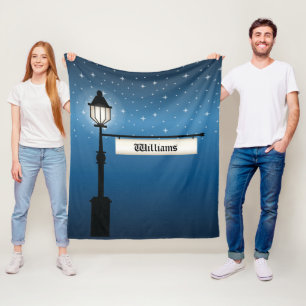 Antique Lamp Post At Night With Custom Family Name Fleece Blanket