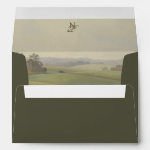 Antique Landscape Painting Monogram Wedding Envelope