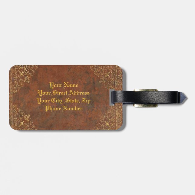 Antique Leather (customisable) Luggage Tag (Back Horizontal)