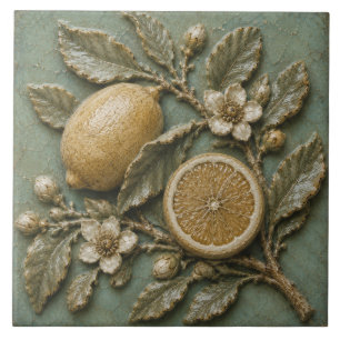 Antique Lemon Branch Botanical Faux Relief Tile