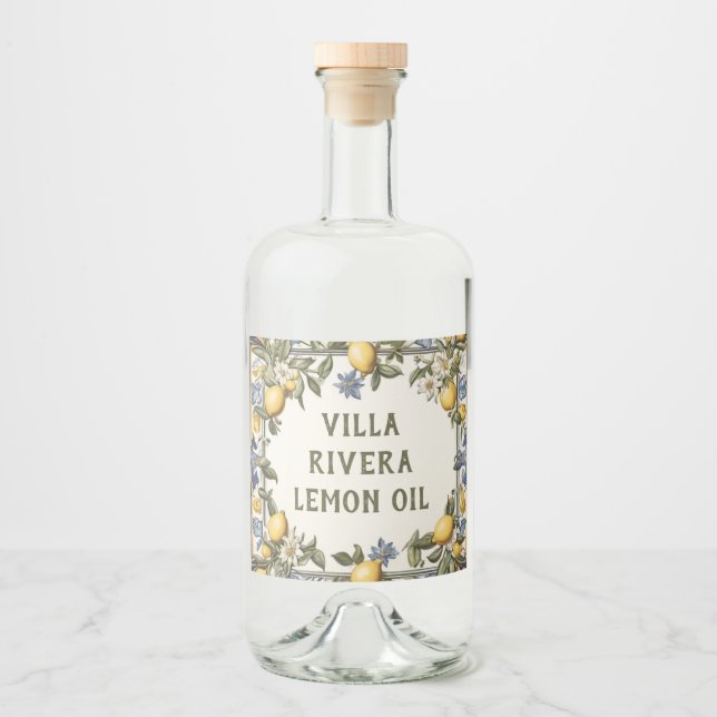 Antique Lemon Custom Text Limoncello or Lemon Oil Liquor Bottle Label (Front)