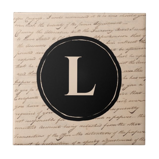 Antique Letter Monogram Initial Script Writer Tile (Front)