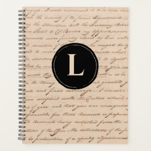 Antique Letter Paper Black Monogram Writer's Planner