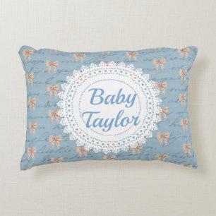 Antique Lettering Toile Bows Personalised Decorative Cushion