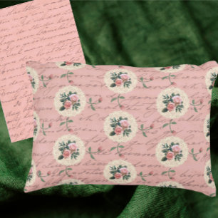 Antique Lettering Vintage Roses on Lace Doilies Decorative Cushion