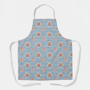 Antique Lettering Vintage Roses Toile Bows Apron