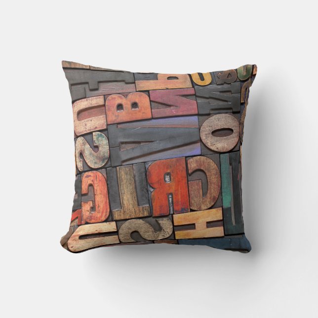 antique letterpress ing blocks with color ink pati cushion (Front)