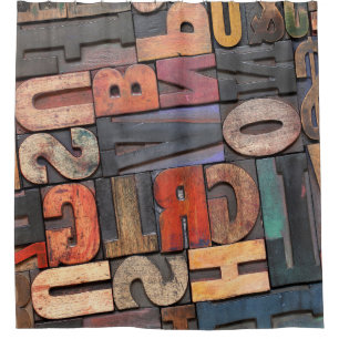 antique letterpress ing blocks with color ink pati shower curtain