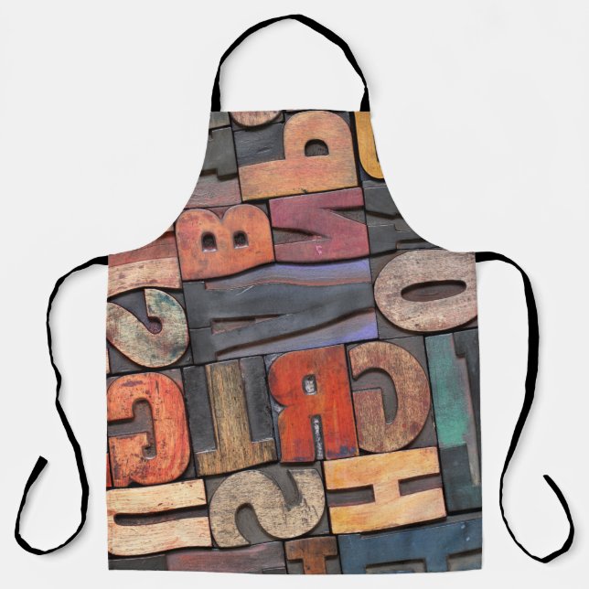 antique letterpress ing blocks with colour ink pat apron (Front)