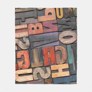 antique letterpress ing blocks with colour ink pat fleece blanket