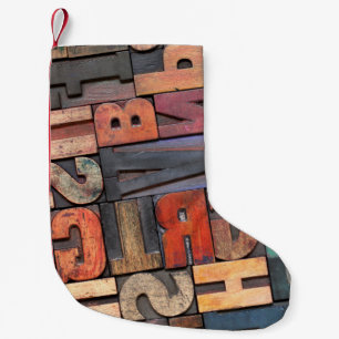 antique letterpress ing blocks with colour ink pat small christmas stocking