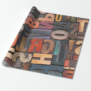 antique letterpress ing blocks with colour ink pat wrapping paper