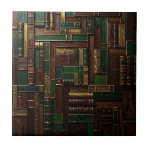 Antique Library Bookshelf Green Gold Tile