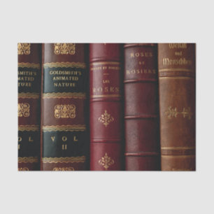 Antique Library Dark Leather Book Spines Decoupage Tissue Paper