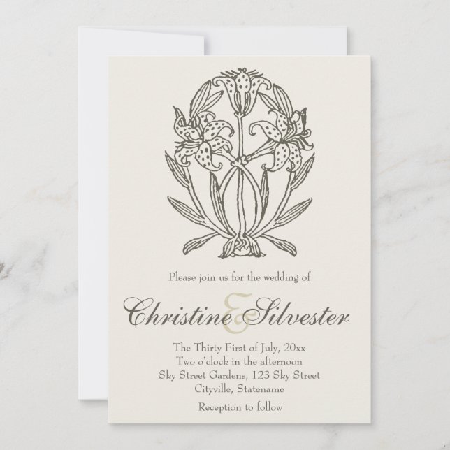 Antique Lilies, wedding Invitation (Front)