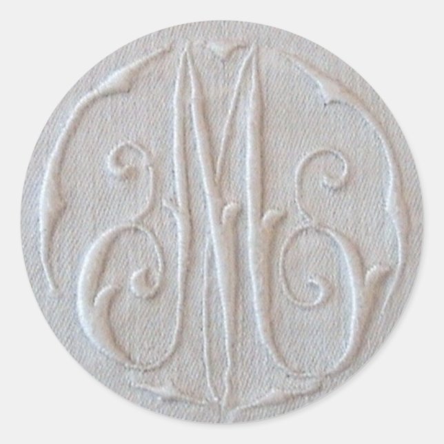 Antique Linen Monogram 'M' Classic Round Sticker (Front)