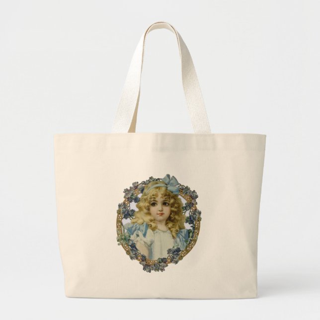 Antique Little Girl Child Portrait Beautiful Large Tote Bag (Front)