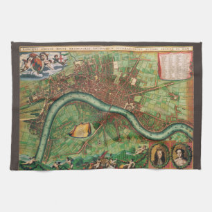 Antique London Street Map by Johannes de Ram, 1689 Tea Towel