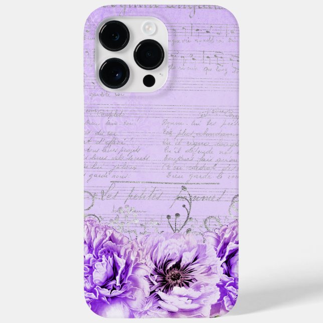 ANTIQUE LOOKING LAVENDER SCRIPT & FLOWERS Case-Mate iPhone CASE (Back)