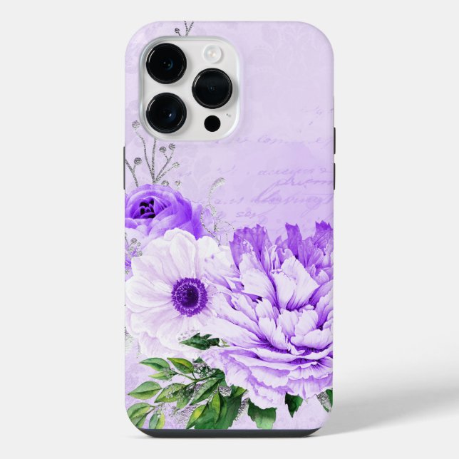 ANTIQUE LOOKING LAVENDER SCRIPT & FLOWERS iPhone CASE (Back)