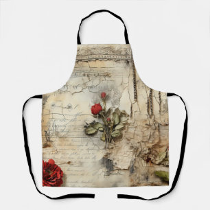 Antique Love Letter Calligraphy Floral Apron