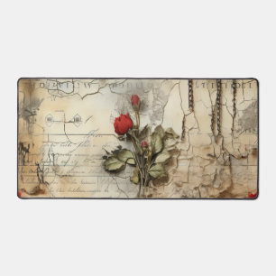 Antique Love Letter Calligraphy Floral Desk Mat