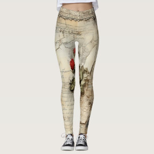 Antique Love Letter Calligraphy Floral Leggings