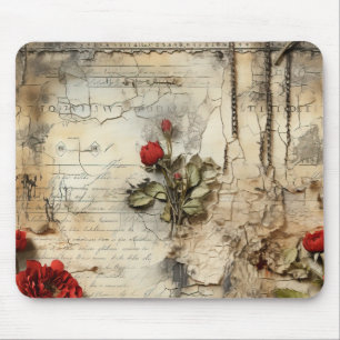 Antique Love Letter Calligraphy Floral Mouse Pad