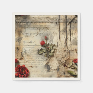 Antique Love Letter Calligraphy Floral Napkin
