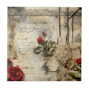 Antique Love Letter Calligraphy Floral Tile