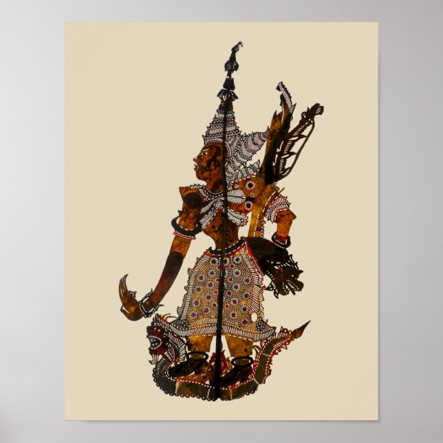 Antique Malaysian Shadow Puppet Lakshmana Poster (Front)