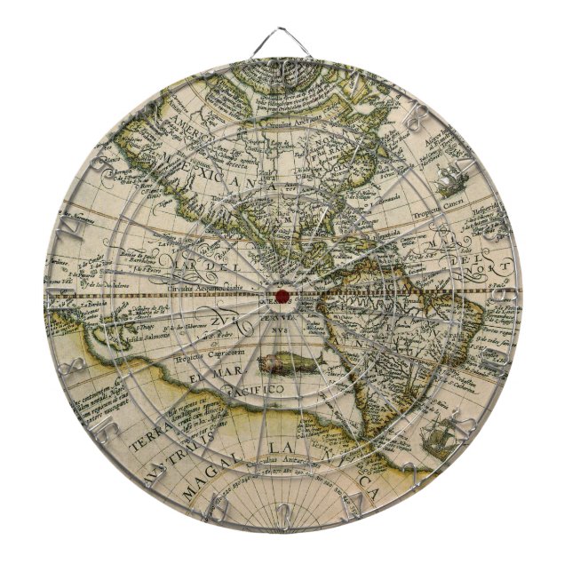 Antique Map, 1596, America Sive Novus Orbis Dartboard (Front)