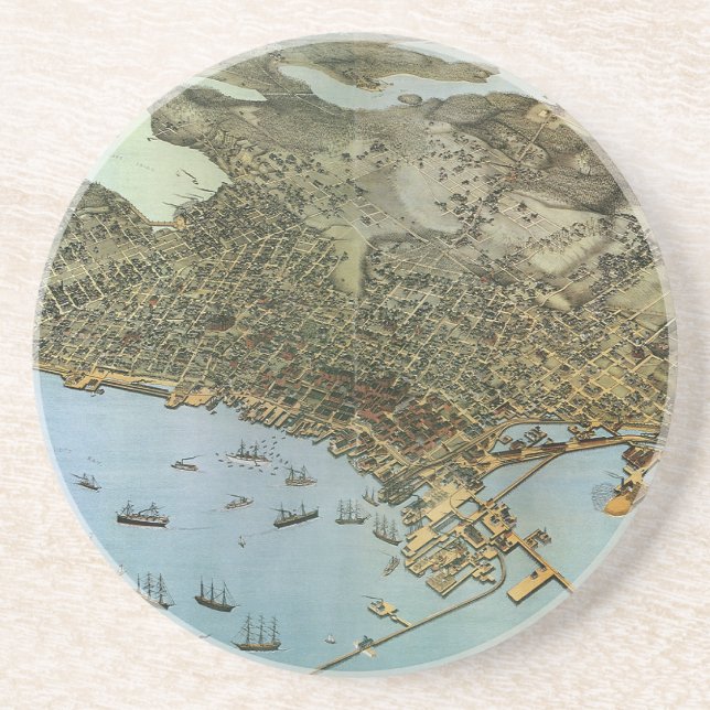 Antique Map Aerial View City of Seattle Washington Coaster (Front)
