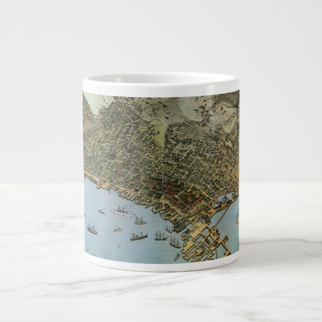 Antique Map Aerial View City of Seattle Washington Large Coffee Mug (Front)