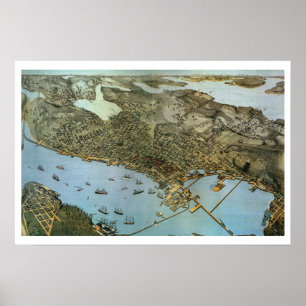 Antique Map Aerial View City of Seattle Washington Poster