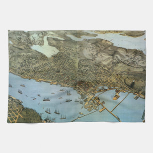 Antique Map Aerial View City of Seattle Washington Tea Towel