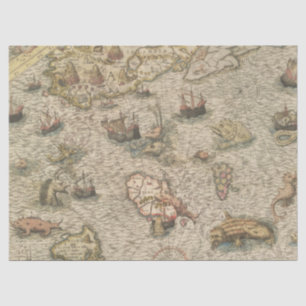 Antique Map and Sea Creatures Decoupage Tissue Paper