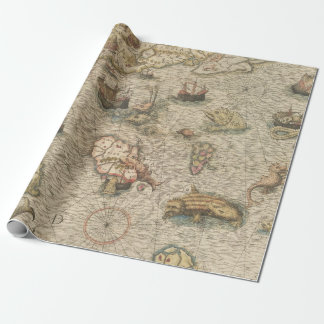 Antique Map and Sea Creatures Wrapping Paper