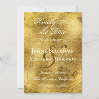 Antique Map Faux Gold Foil Customisable Script Save The Date