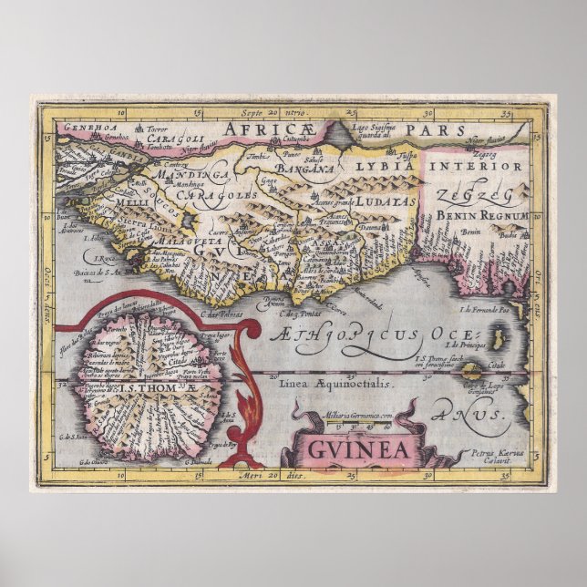 Antique Map, Guinea - African Coast, Kaerius Repro Poster (Front)