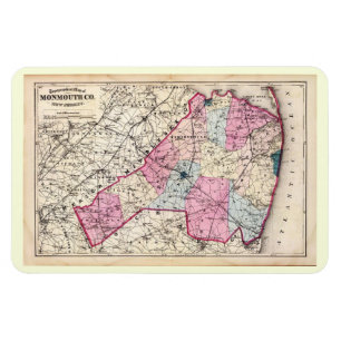 Antique Map, Monmouth County, NJ 1872 Vintage Post Magnet