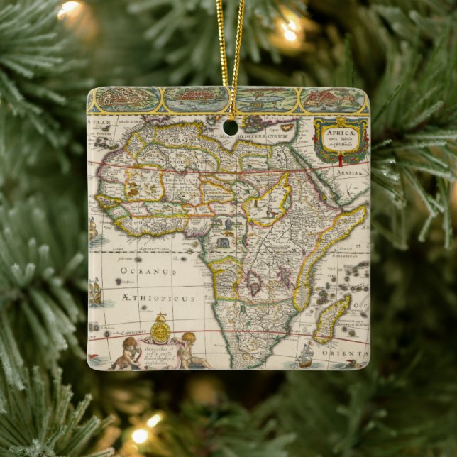 Antique Map of Africa by Hondius and Jansson Ceramic Ornament (Tree)