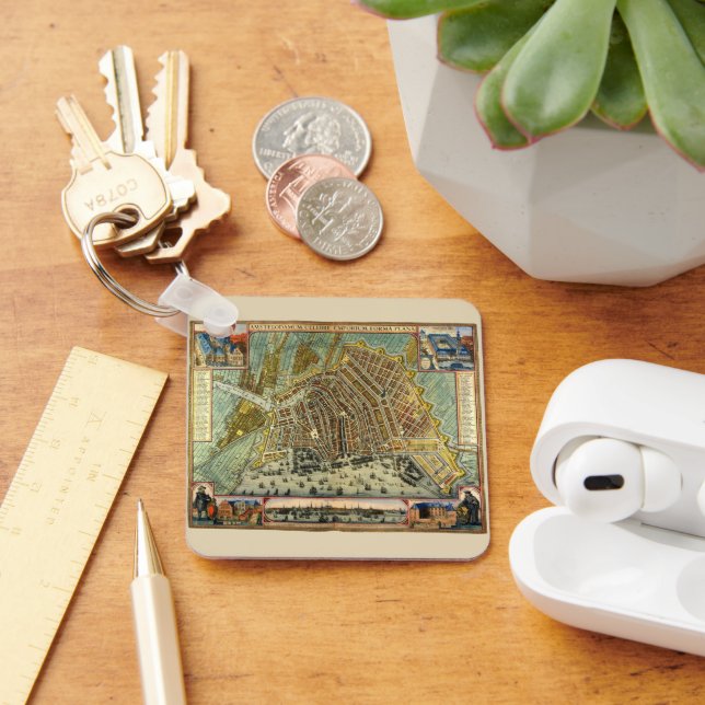 Antique Map of Amsterdam, Holland aka Netherlands Key Ring (Desk)
